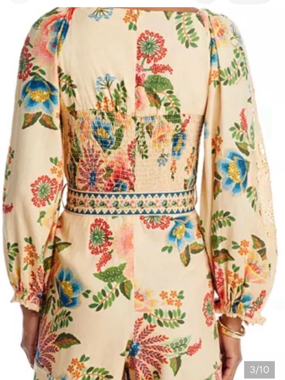 Farm Rio Garden Romper Embroidered Floral with Puff Sleeves - Picture 7 of 16